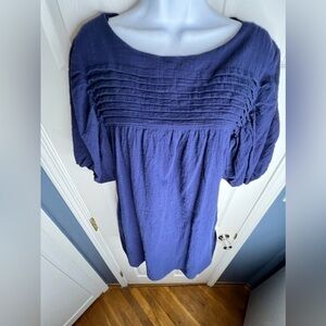 Allie Rose Women's Small Addison Blue 100% Cotton Puff Sleeve Shift Dress S